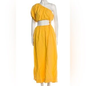 Anthropologie Farm Rio Yellow Open Waist Midi Dress With Pockets Womens XS NWT